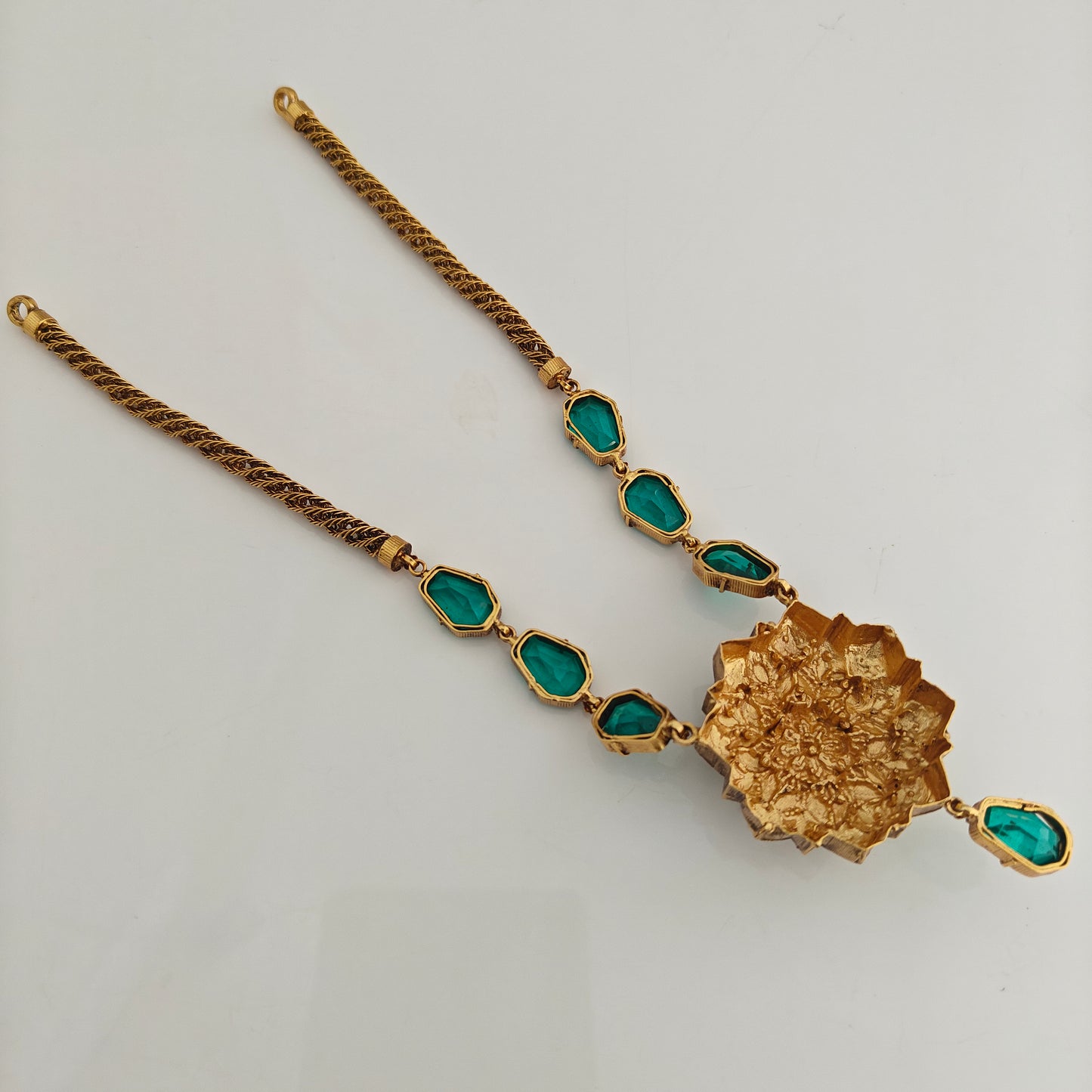 92.5 Silver green stones and chain model Desgin Necklace-RCM1640