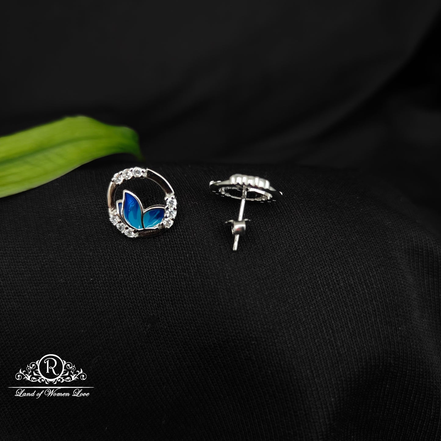 92.5 SILVER BLUE COLOUR BUTTERFLY EARRINGS-RCG328-1