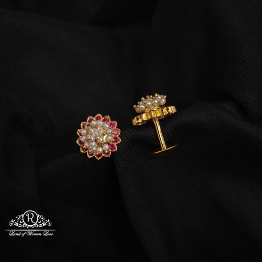 92.5 silver simple and Cute ruby studs with pearls-RCK296