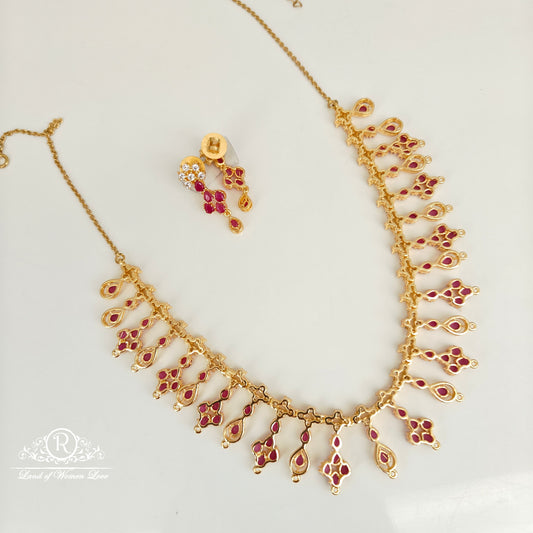 92.5 SILVER RUBY NECKLACE WITH EARRINGS SET-RCP183