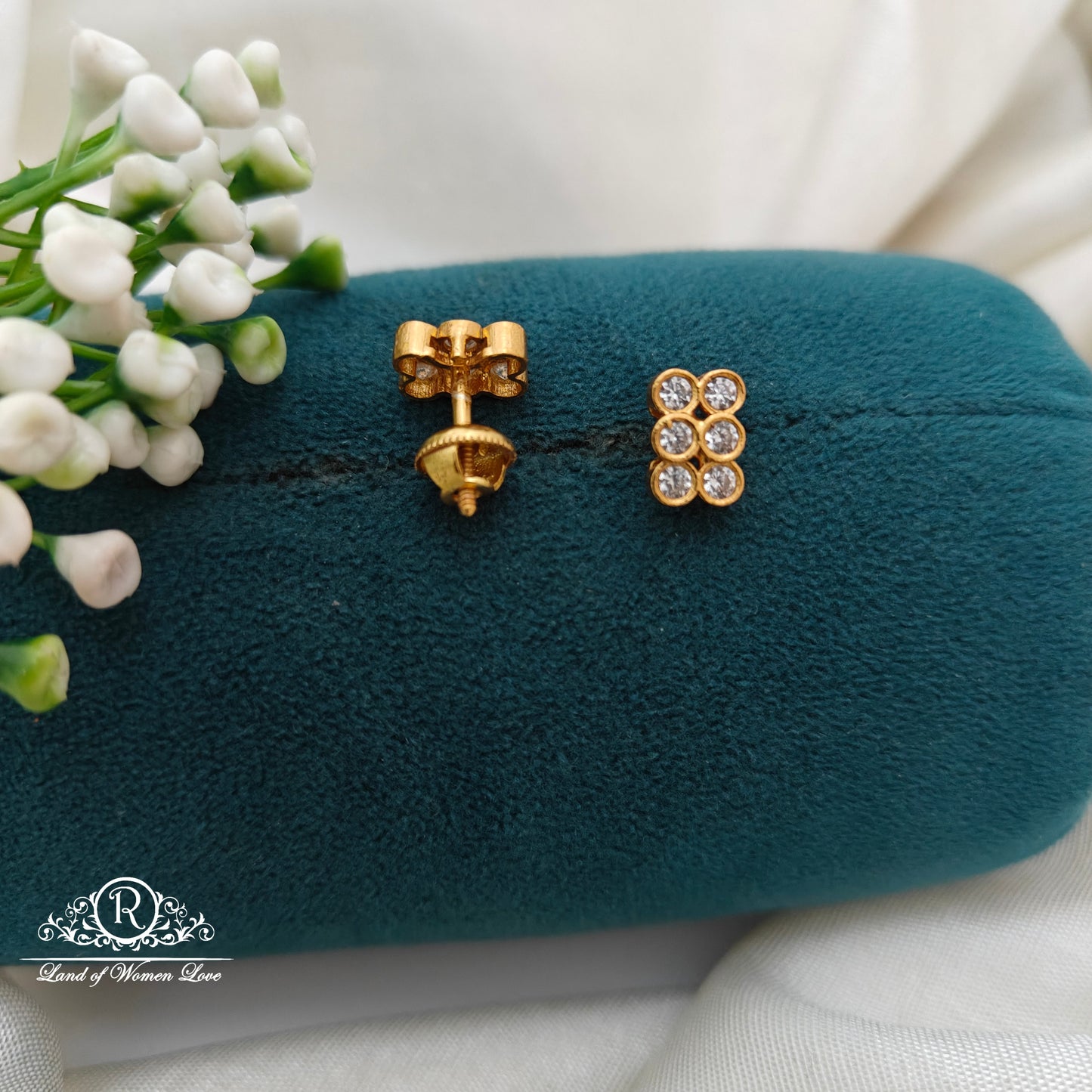 92.5 Silver Small White Stone Earrings-RCR045