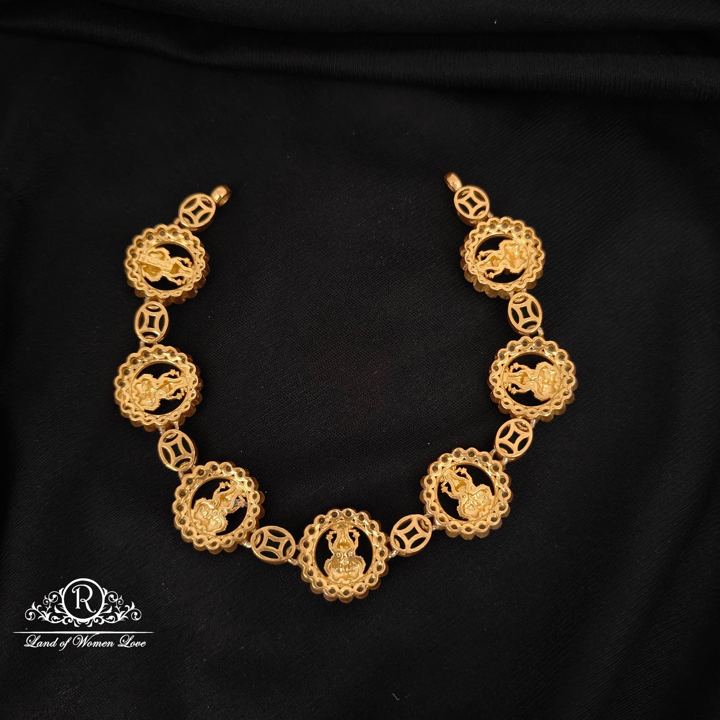 92.5 silver Lakshmi Devi Design necklace with CZ green stone stones-RCM246