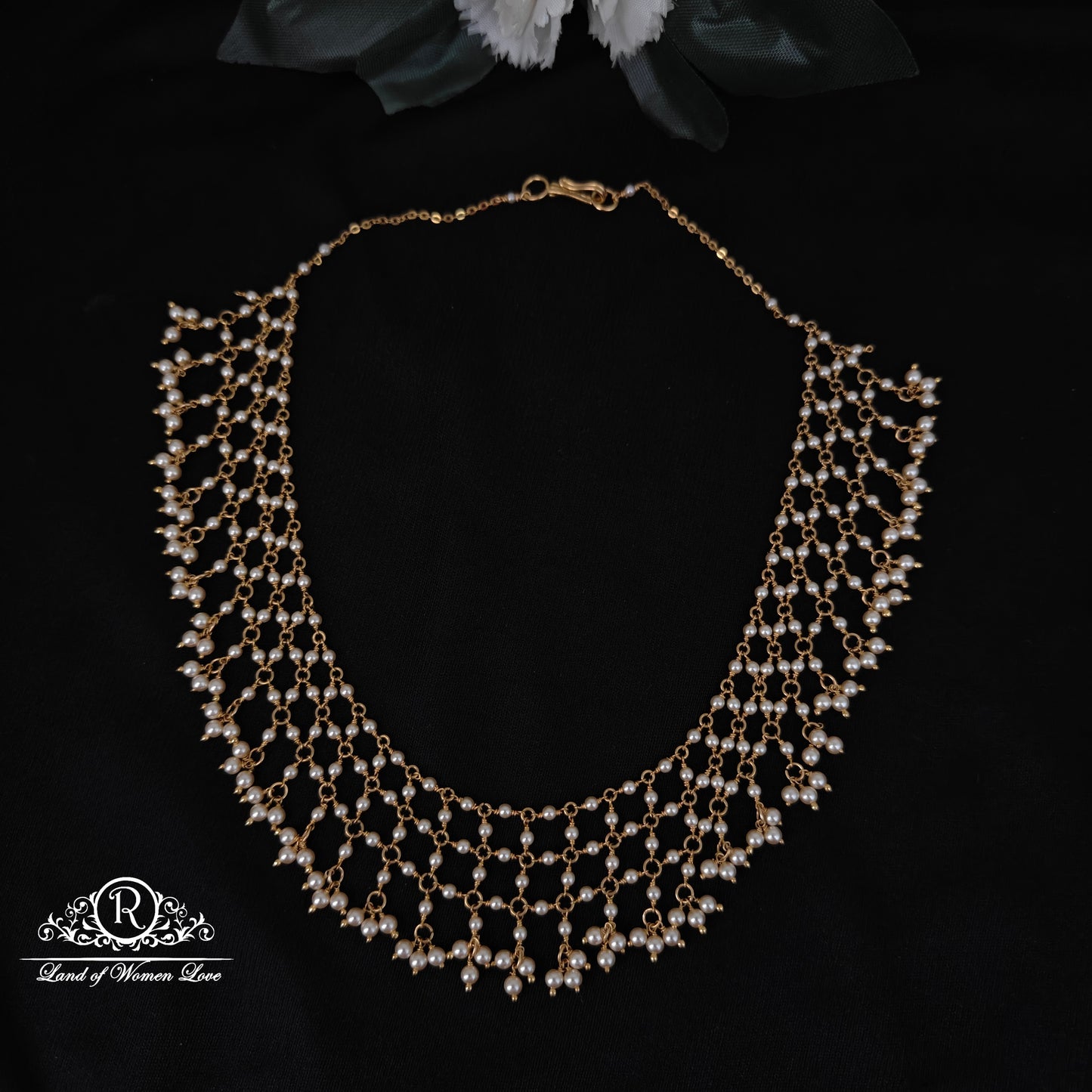 92.5-SILVER PEARLS JALI NECKLACE-RC55HA01