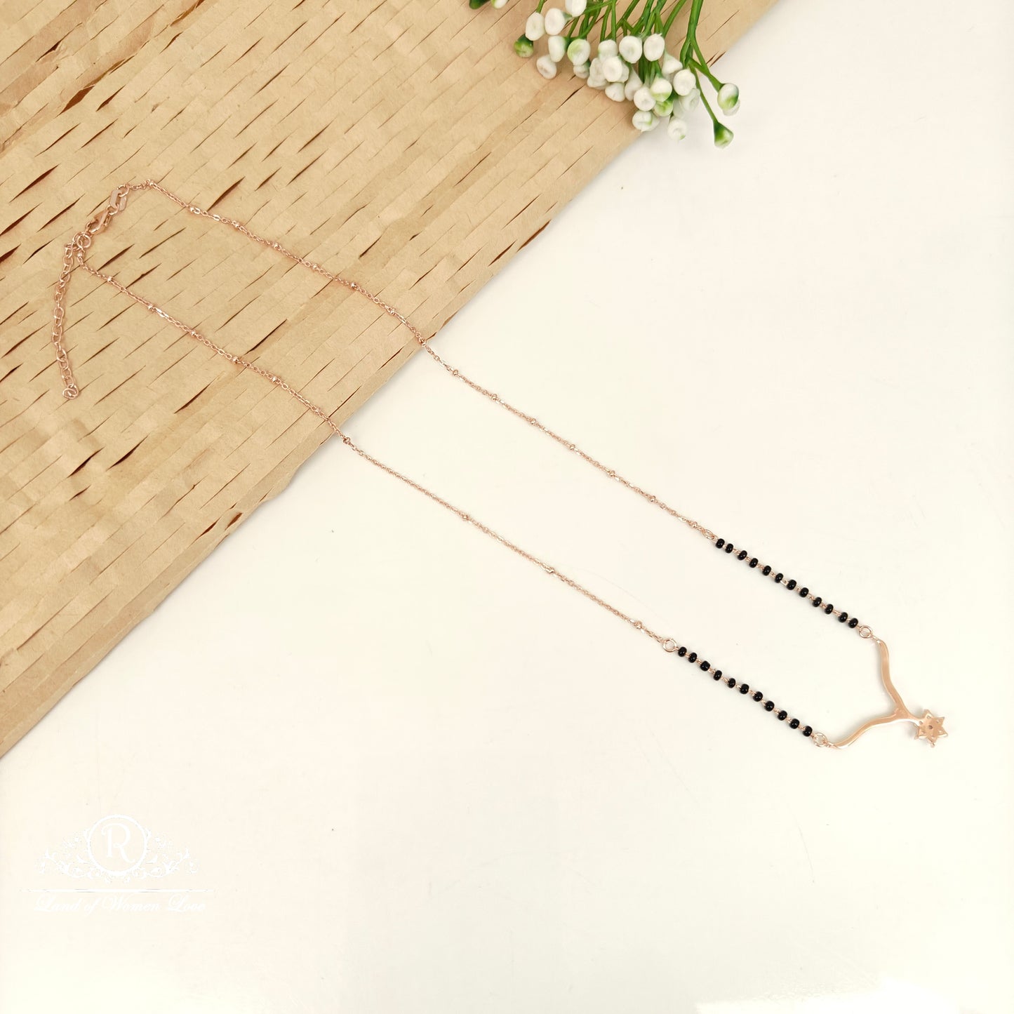 92.5 SILVER ROSE GOLD POLISH BLACK BEADS CHAIN-RCRB34