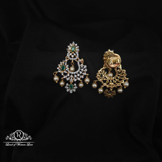 92.5 SILVER DIAMOND FINISHING CHANDBALI EARRINGS-RCZP020
