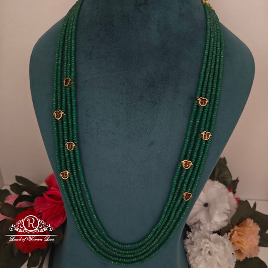 92.5 silver green beads mala with victorian side lockets-RCH1109