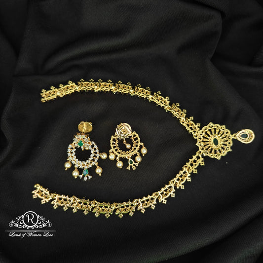 92.5 SILVER DIAMOND FINISHING NECKLACE WITH EARRINGS SET-RCZP05