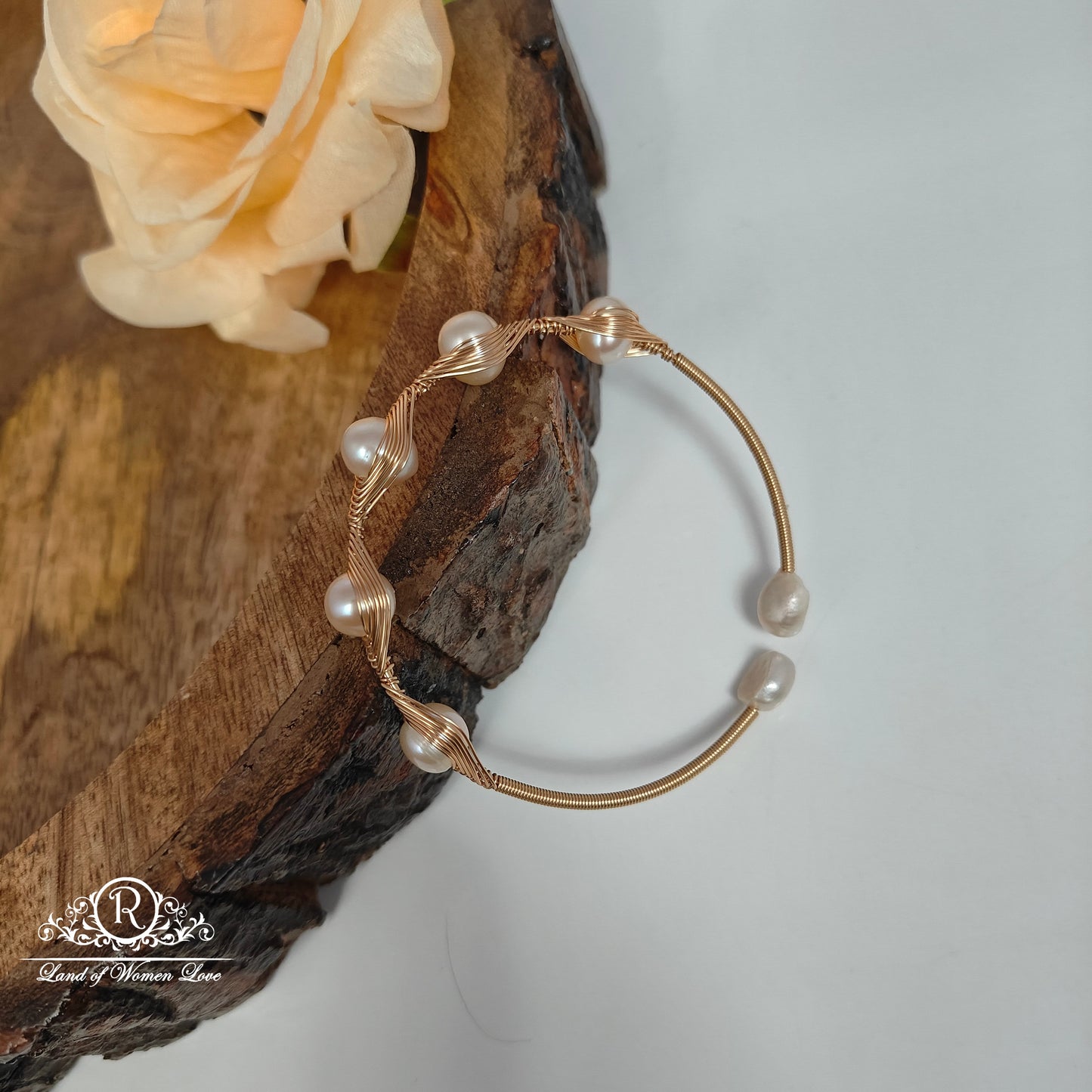 Sterling silver rose gold polish pearls bracelet-RCMR46