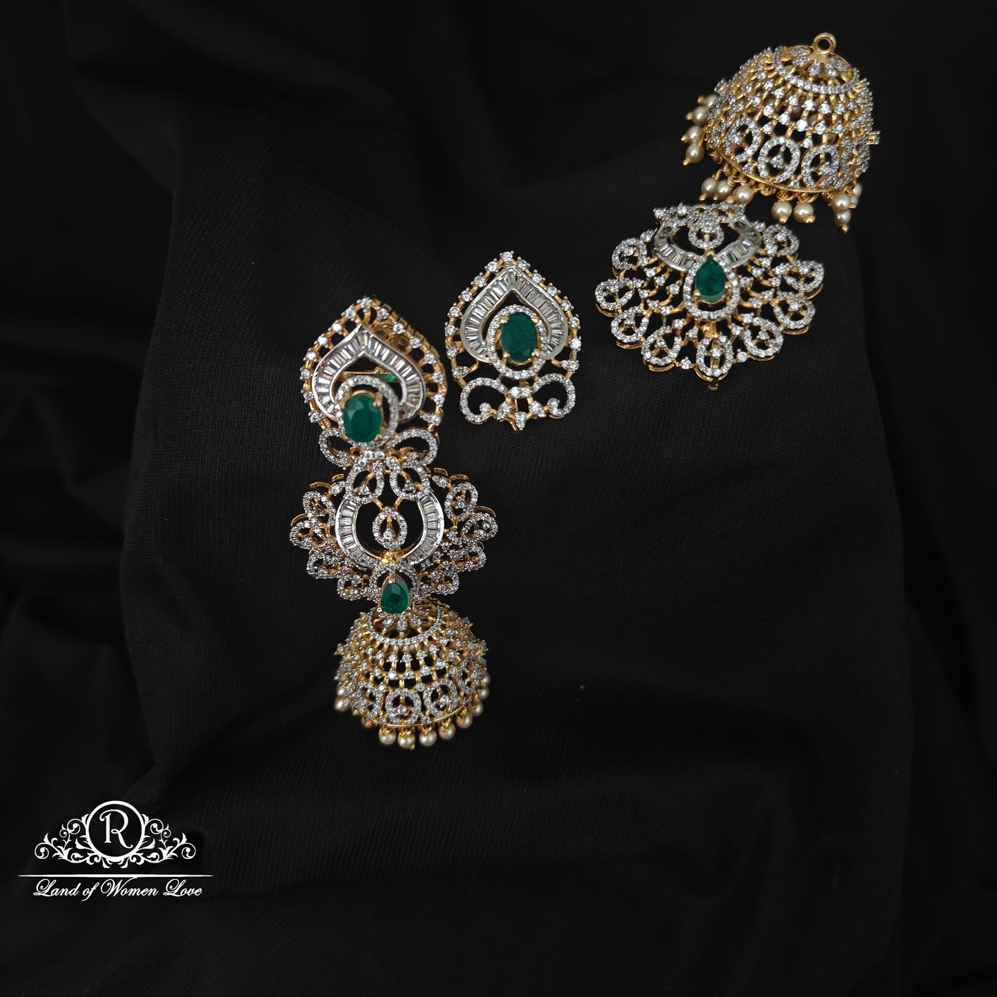 92.5 SILVER DIAMOND FINISHING 3 PC MODEL DETACHABLE EARRINGS JUMKAS-RCZP016