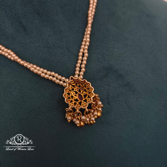 92.5 Silver 2 lines pearls chain with locket -RCH1220