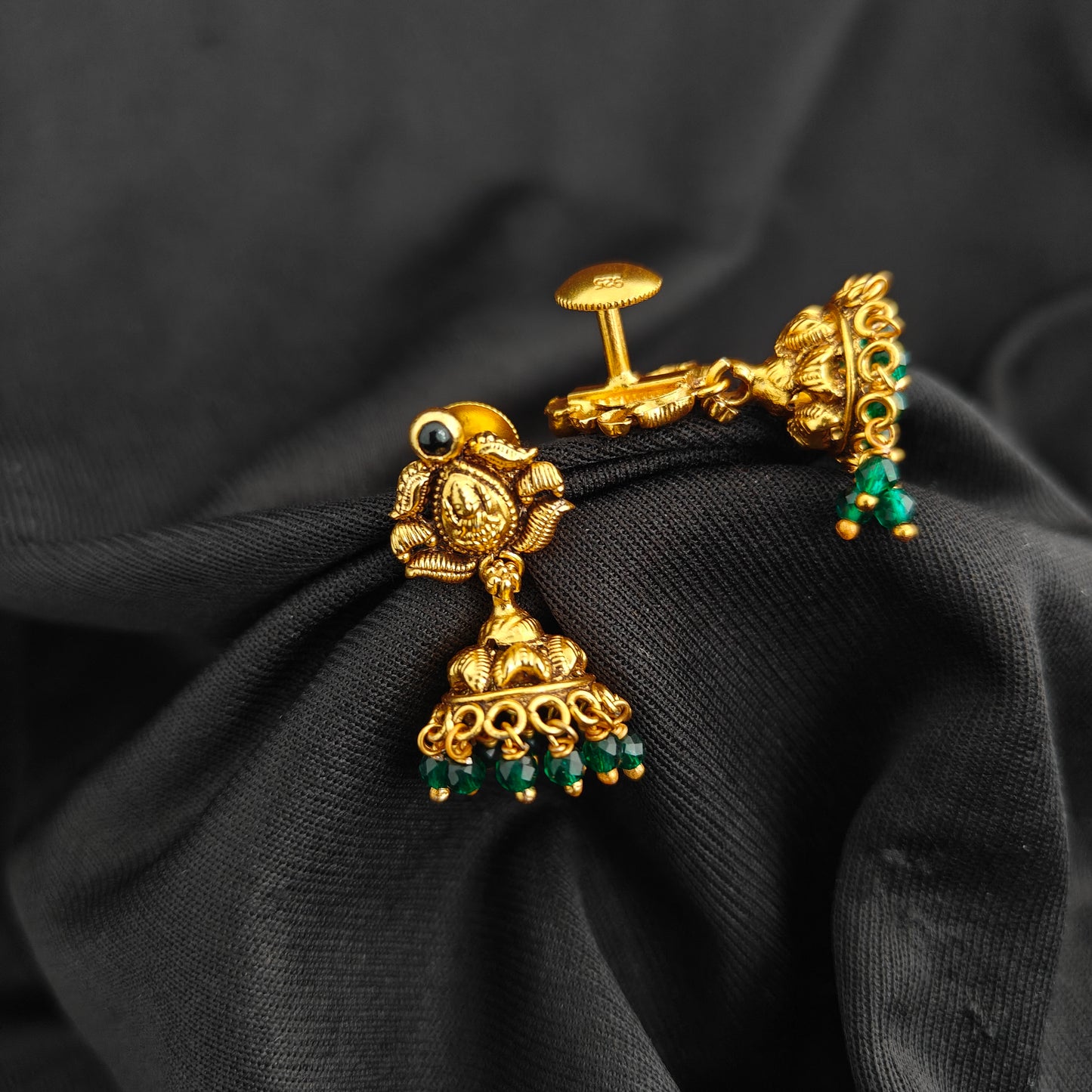 92.5 Silver With Gold Polish Lakshmi Devi Jumkas -RCV406