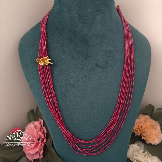 92.5 SILVER BIRD PENDANT RUBY BEADS MALA-RCH1060