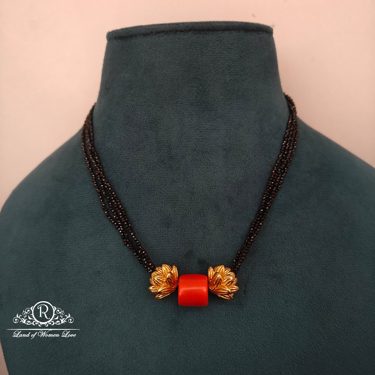 92.5 SILVER BLACK BEADS CHAIN -RCH1163
