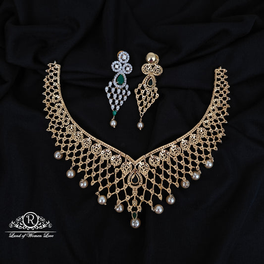 92.5 SILVER DIAMOND FINISHING NECKLACE WITH EARRINGS-RCHD110