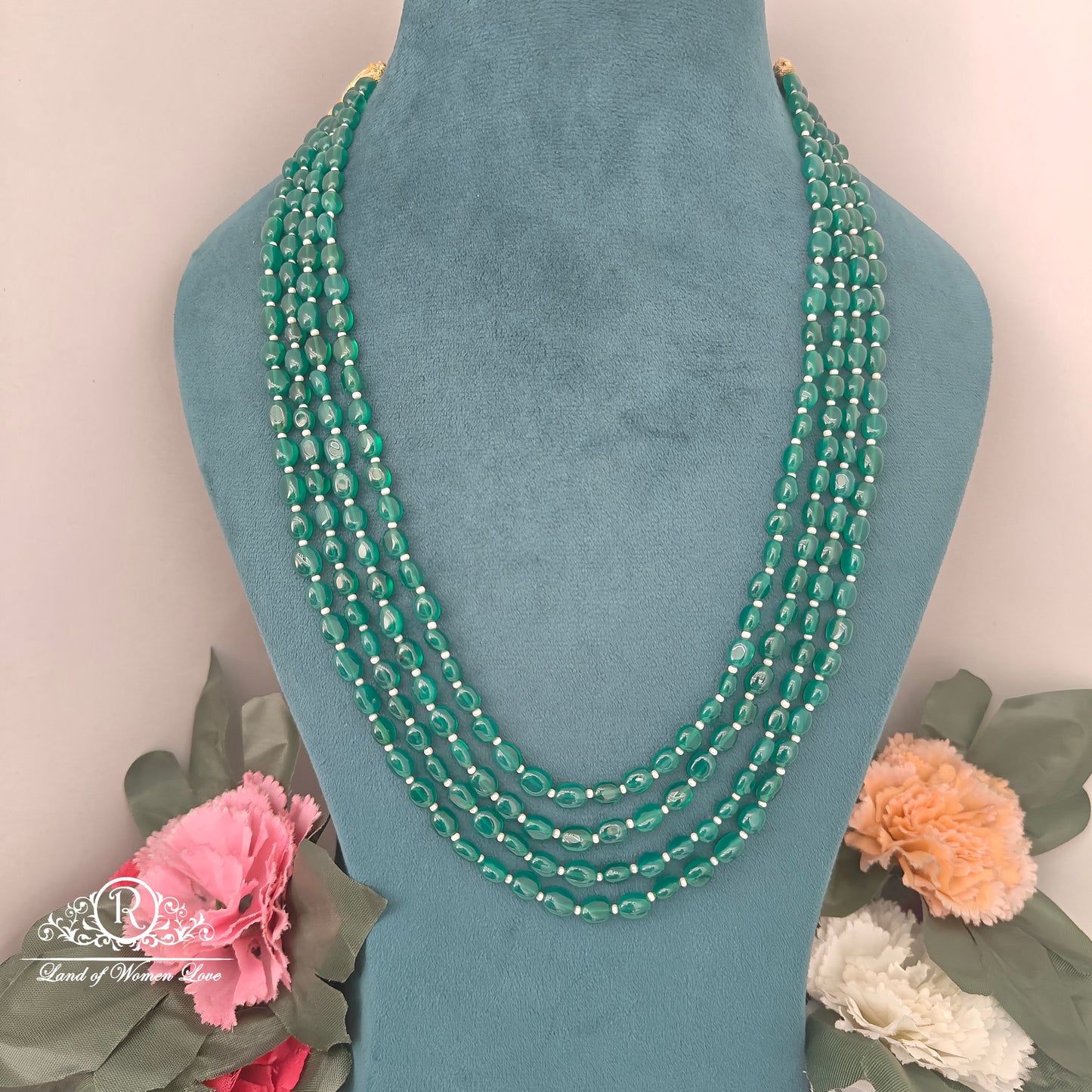 GEM STONE 4 LINES GREEN BEADS MALA-RCH1056