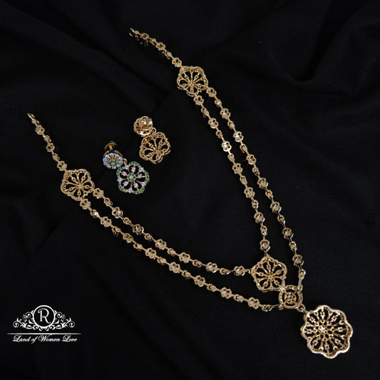92.5-SILVER DIAMOND FINISHING NECKLACE WITH EARRINGS-RCZ1091