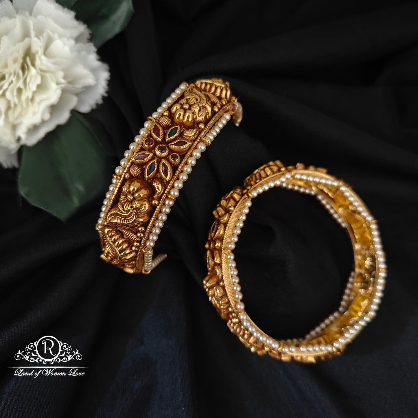 92.5 silver flower desgin pearls bangles-RCP177