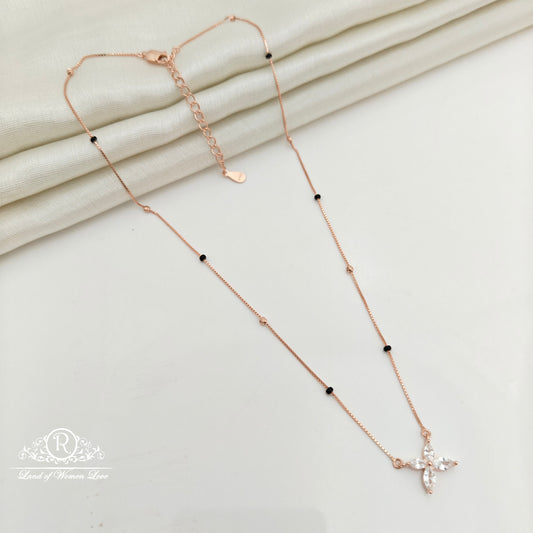 92.5 Silver Rose Gold Polish Black Beads Chain-RCSS004