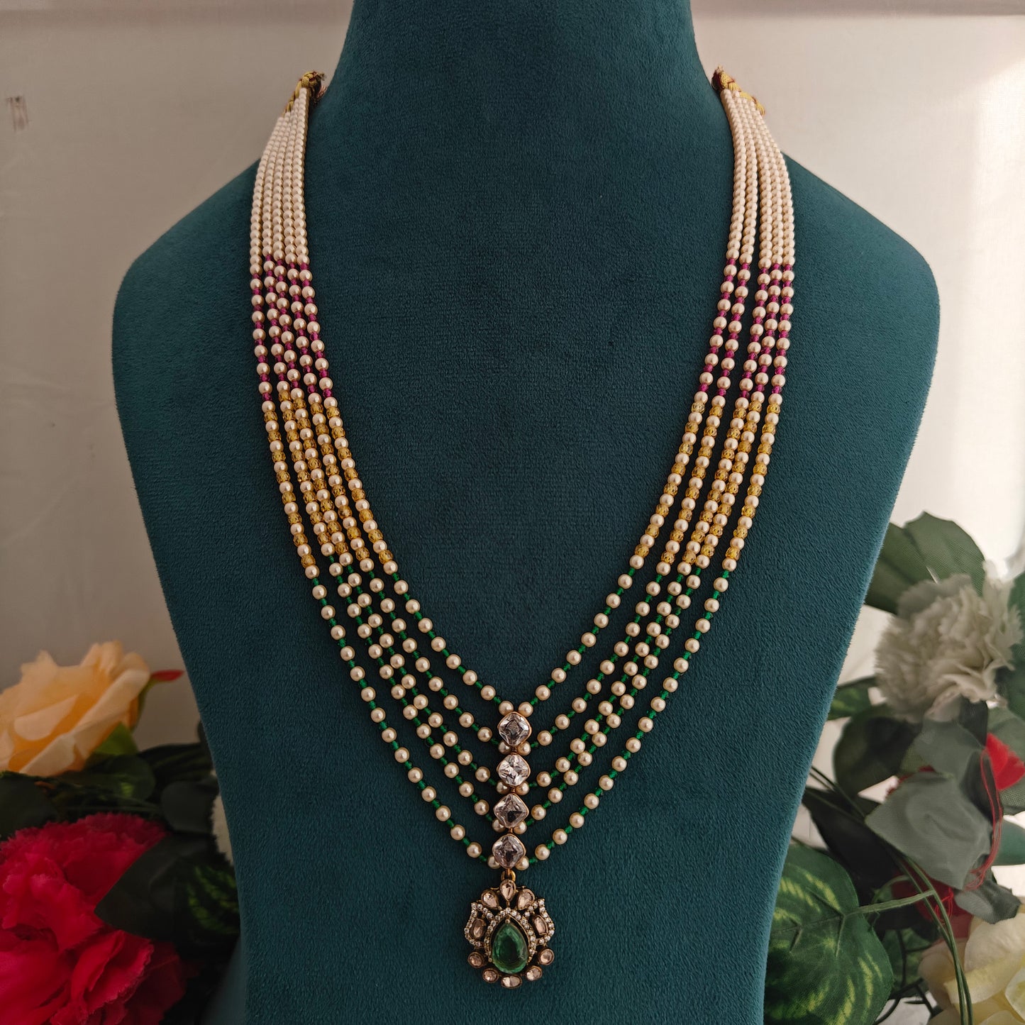 92.5 silver beads mala with mossinate pendent -RCH1323
