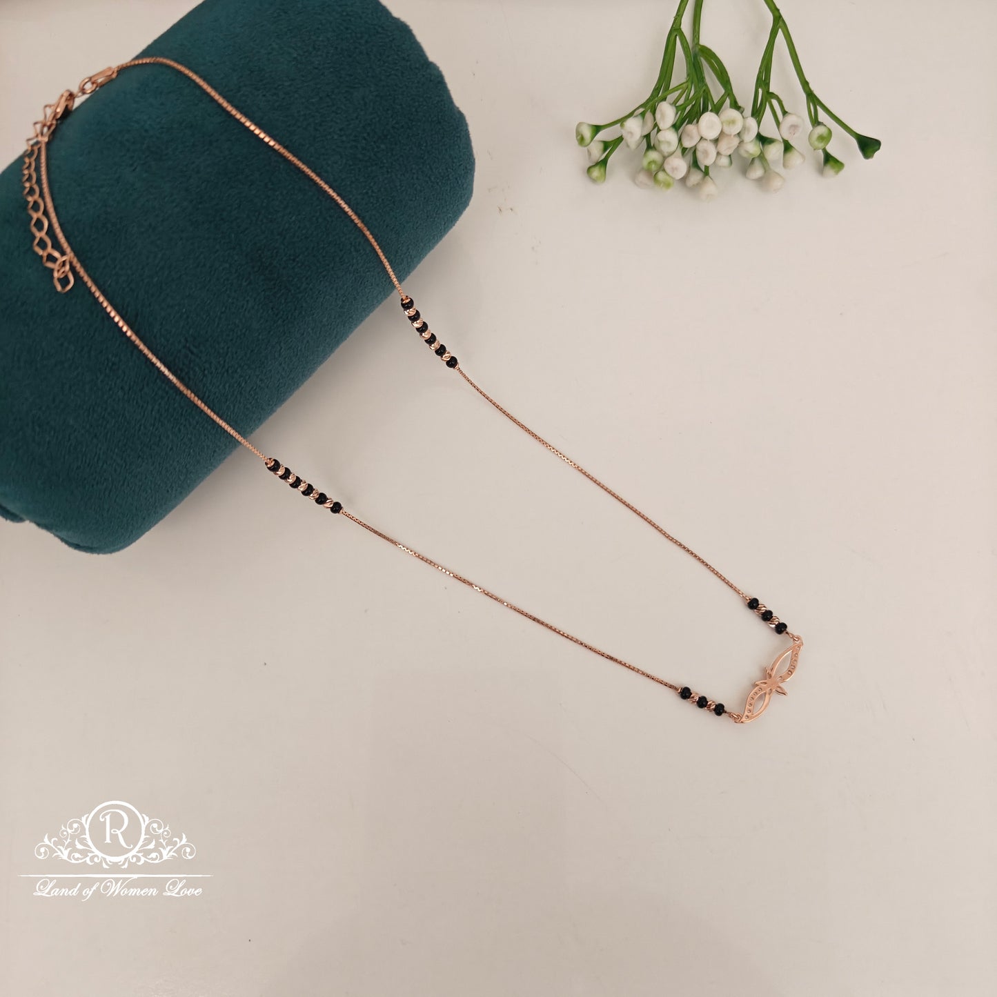 92.5 SILVER ROSE GOLD POLISH BLACK BEADS CHAIN-RCRB38