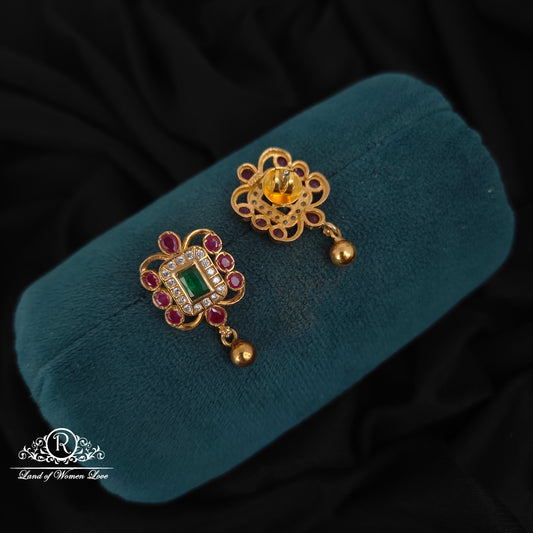 92.5 silver ruby stone earrings with gold ball hangings-RCCP182