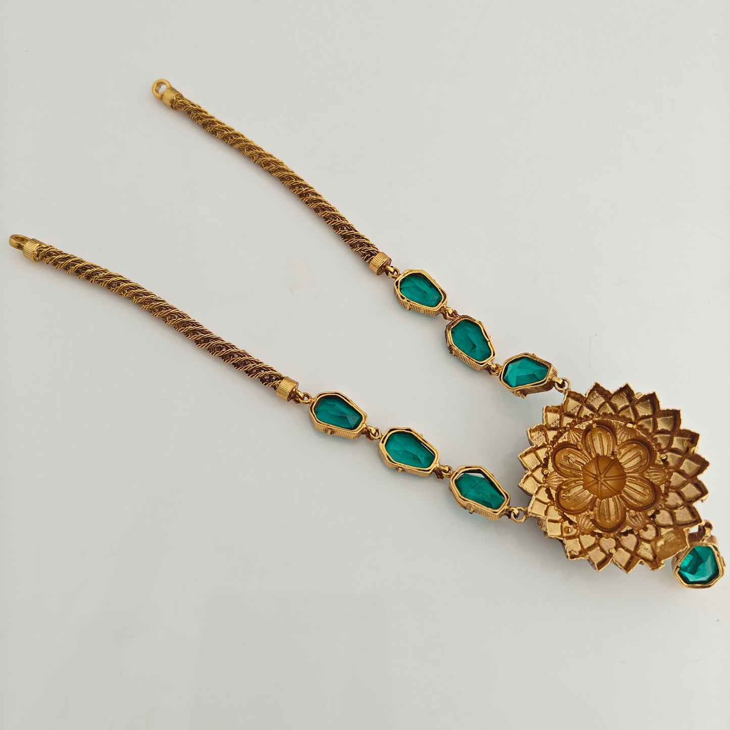 92.5 Silver green stones and chain model Desgin Necklace-RCM1639