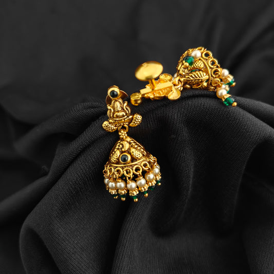 92.5 Silver With Gold Polish Lakshmi Devi Jumkas -RCV413