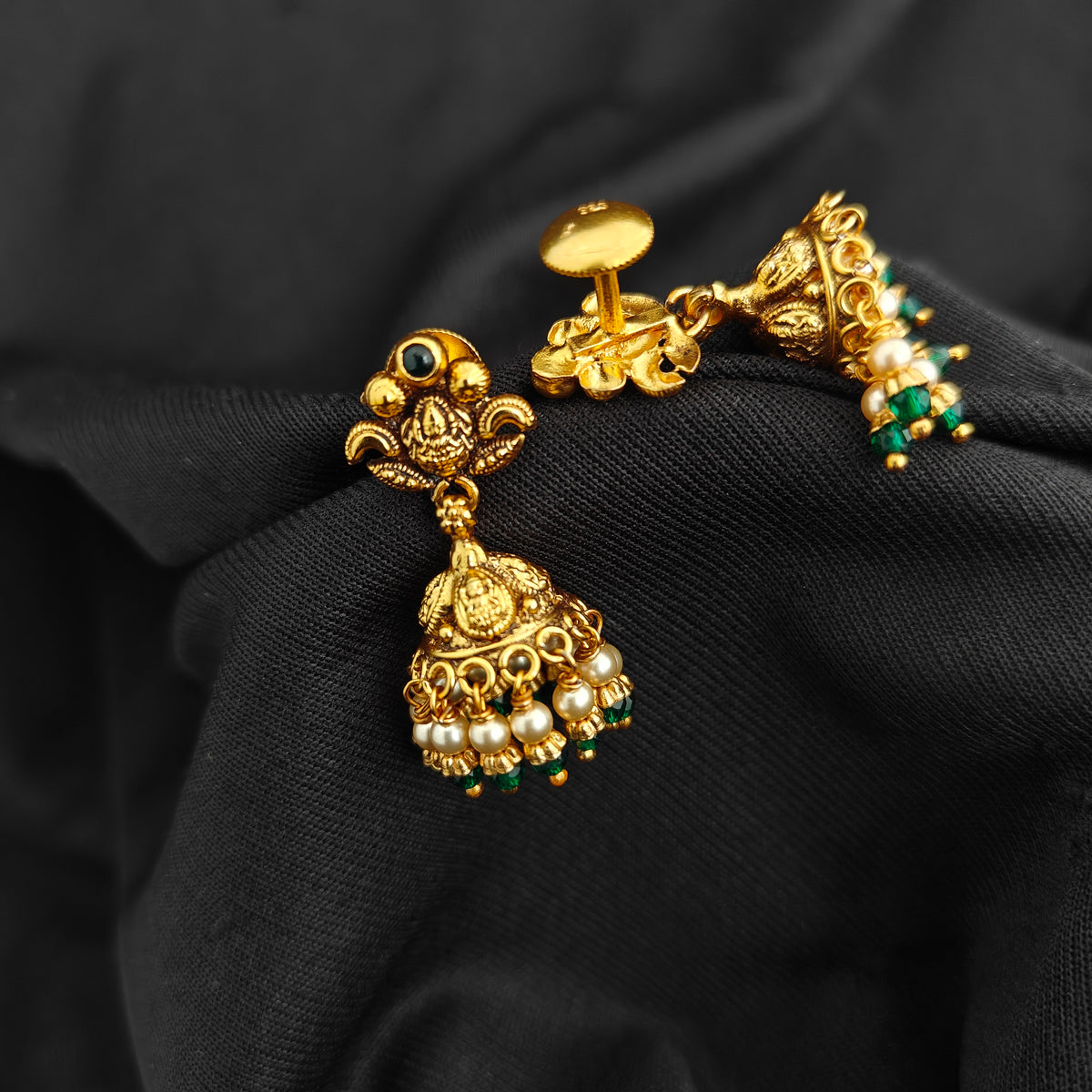92.5 Silver With Gold Polish Lakshmi Devi Jumkas -RCV405