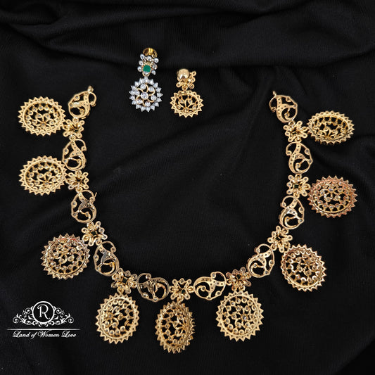 92.5 SILVER DIAMOND FINISHING NECKLACE WITH EARRINGS-RCHD112