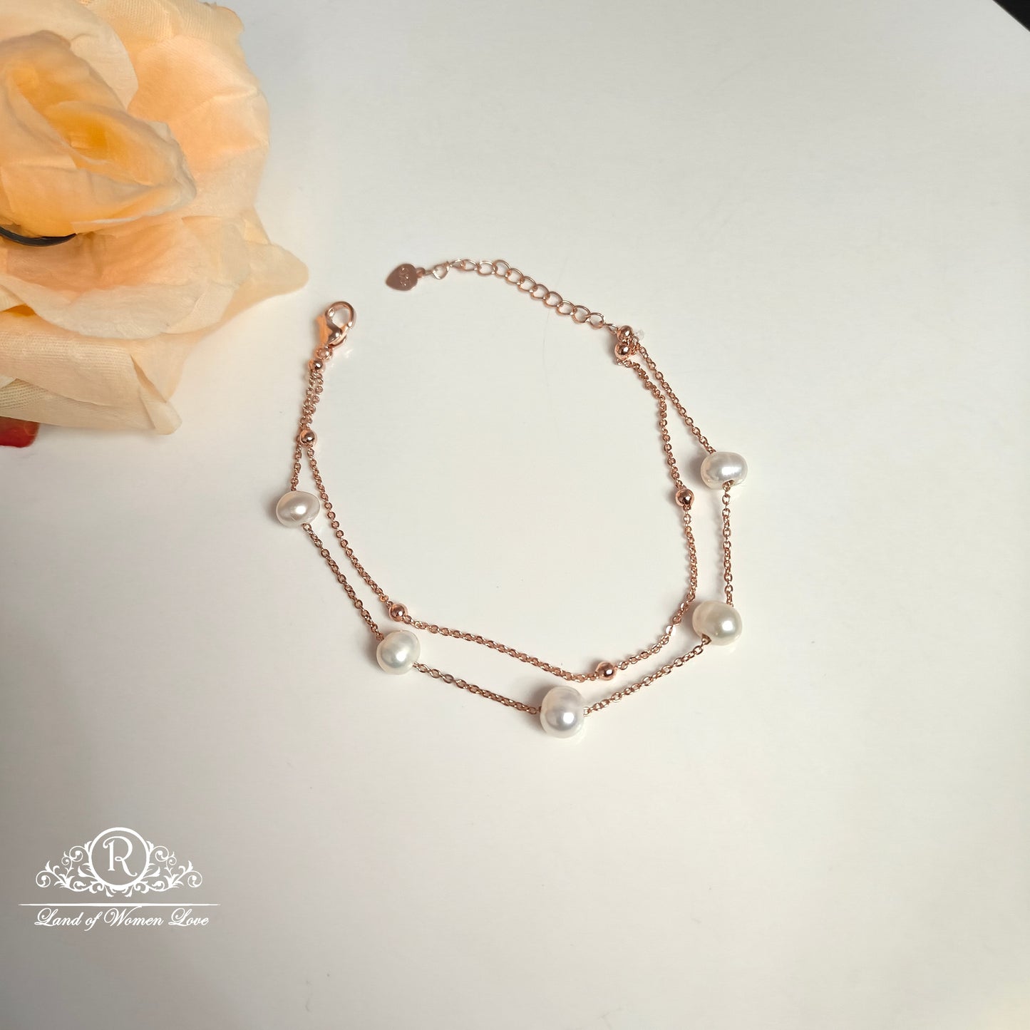 Sterling silver rose gold polish pearls bracelet-RCMR45