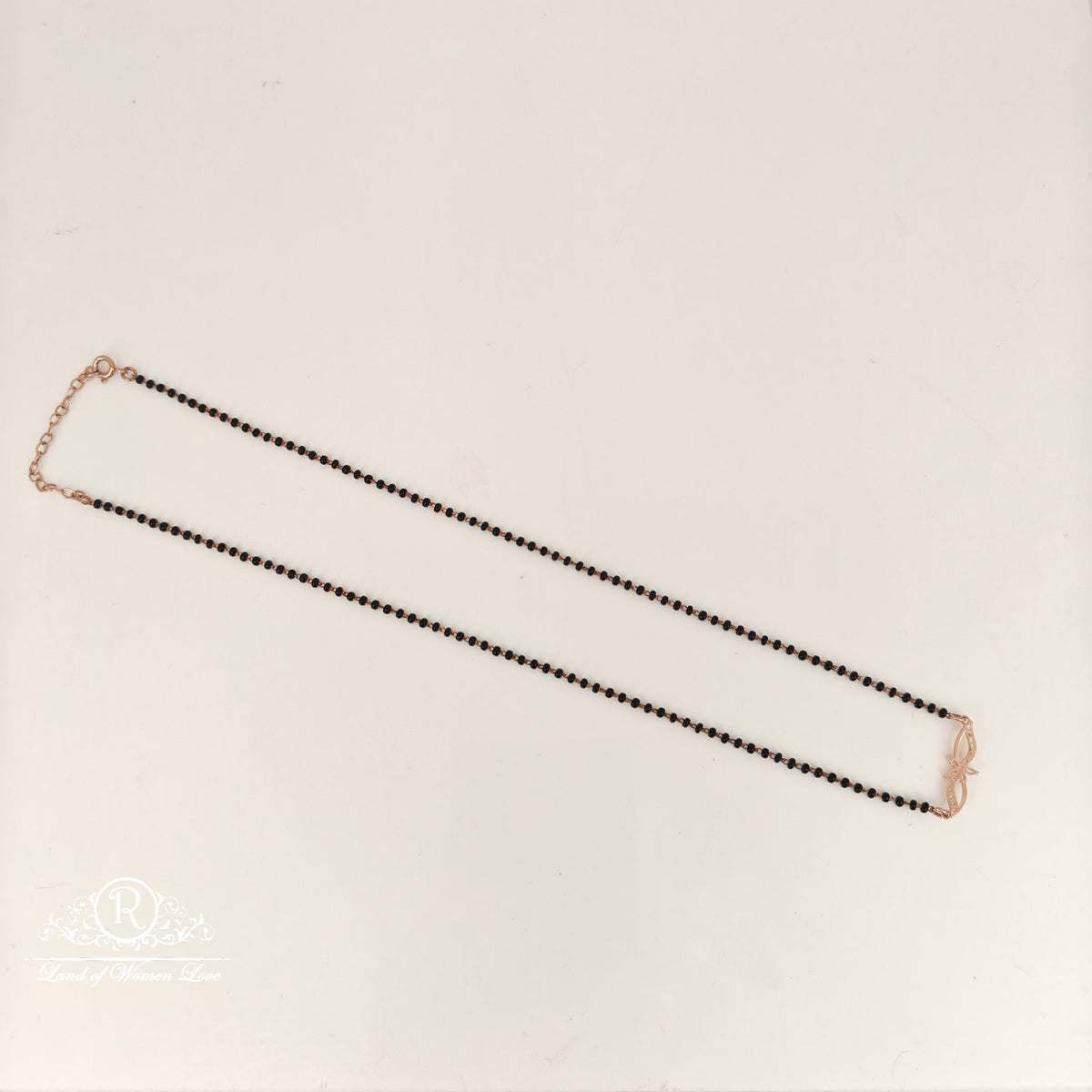 92.5 SILVER ROSE GOLD POLISH BLACK BEADS CHAIN-RCRB42