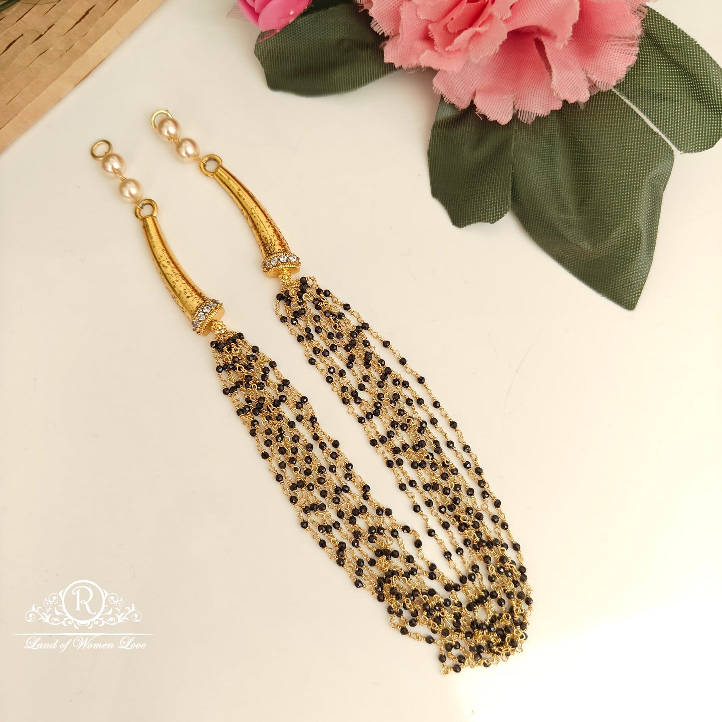 92.5-SILVER BLACK BEADS CHAIN-RCNJ062