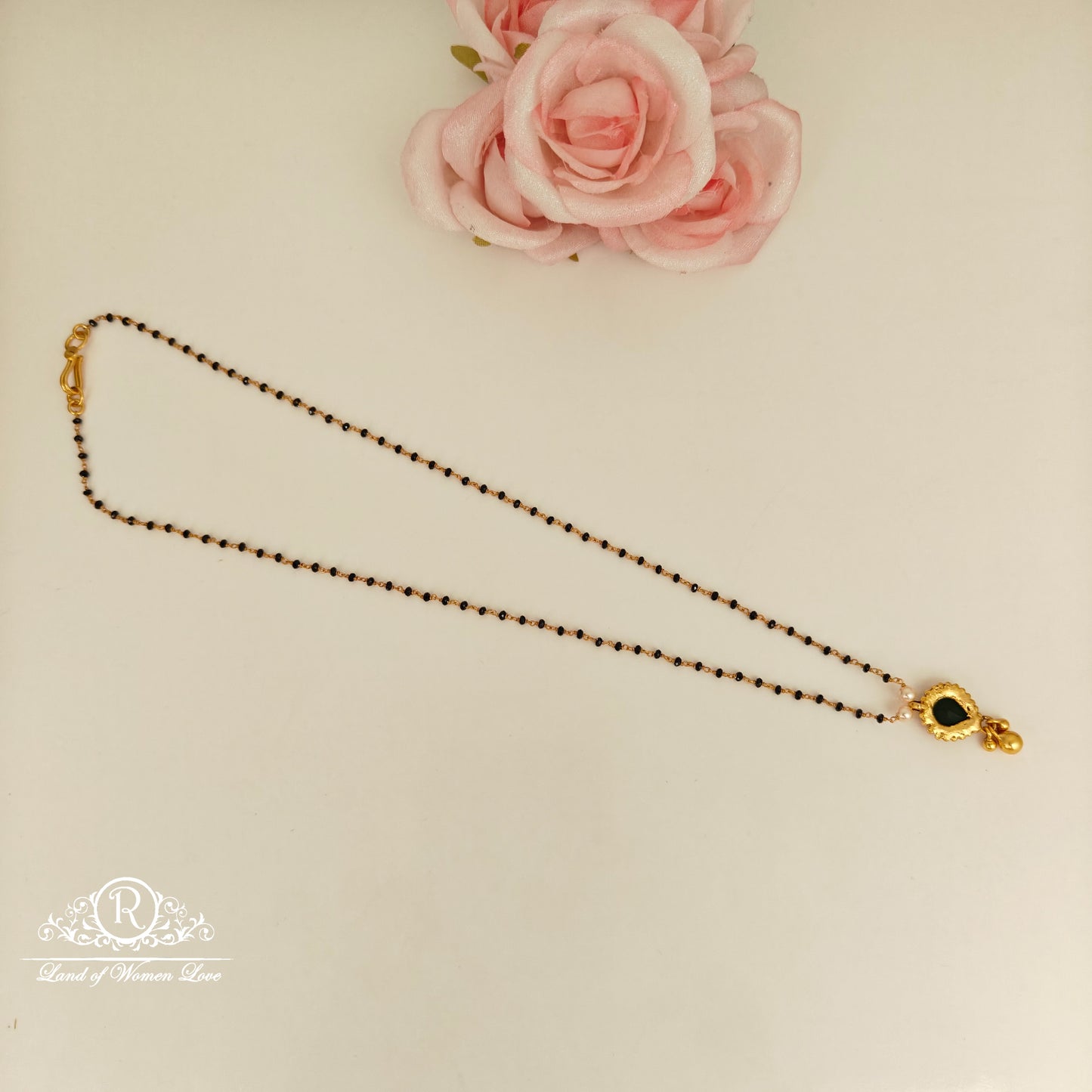 92.5 Silver black beads chain -RCH1182