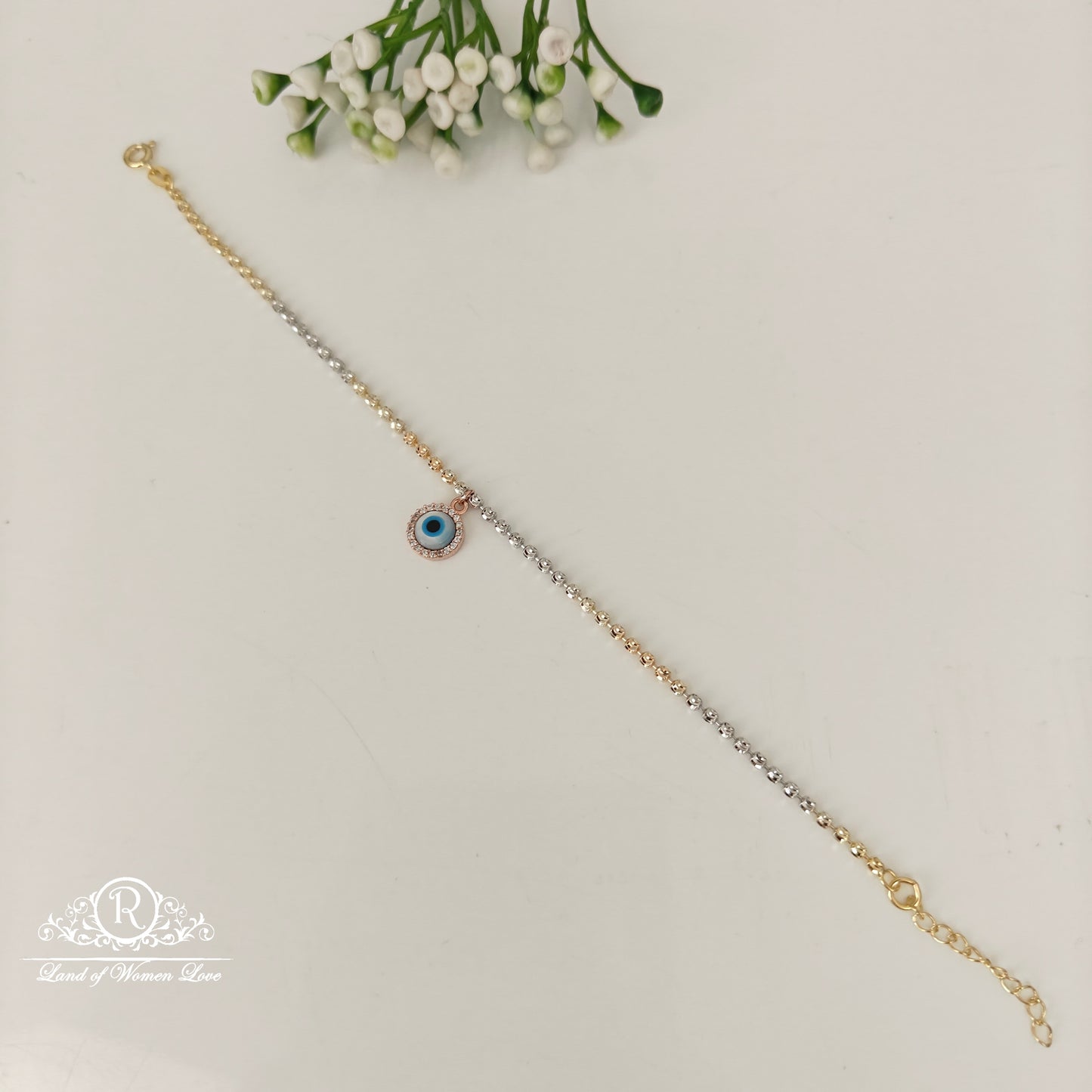 92.5 SILVER 3 TONE POLISH EVEL EYE BRACELET-RCRB52