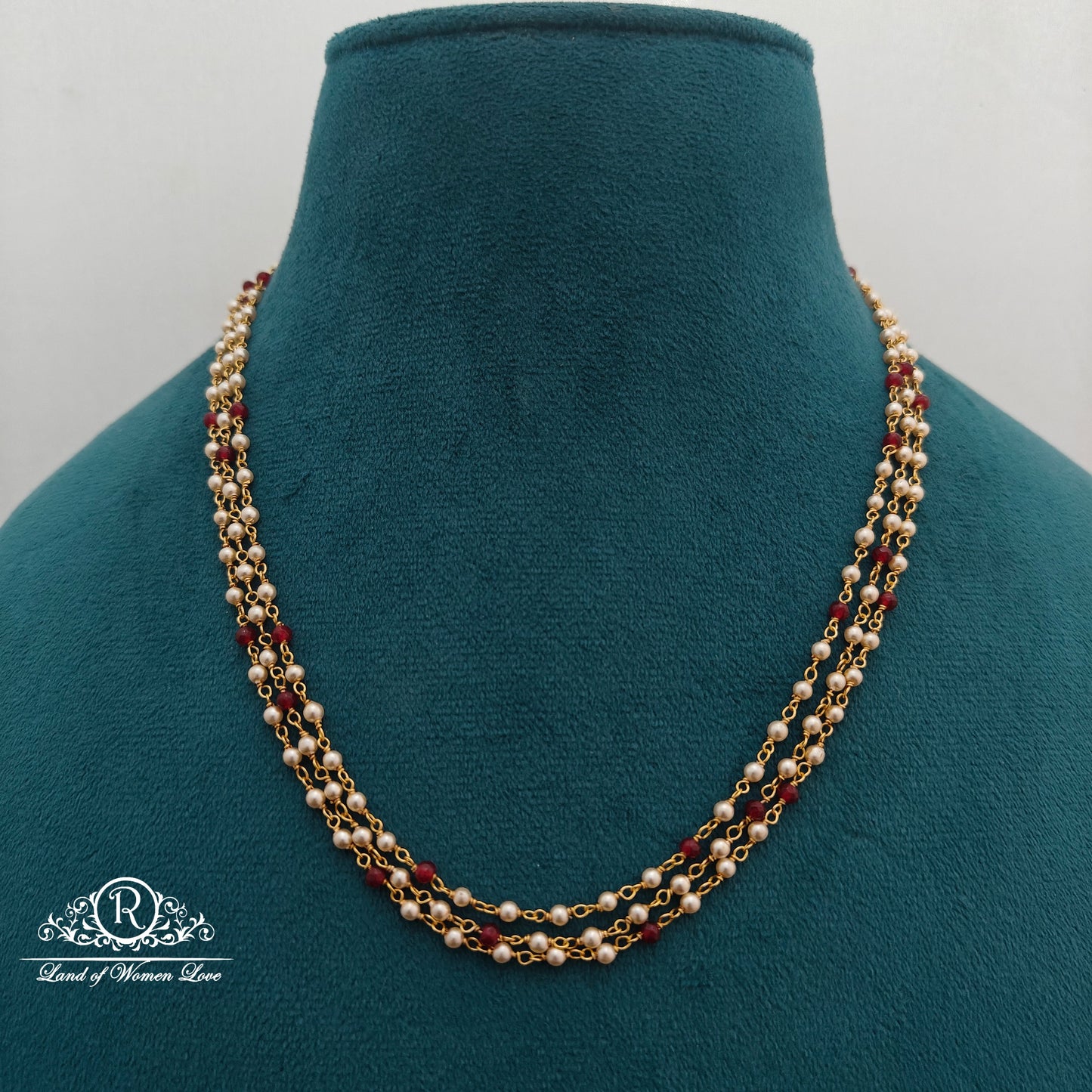 92.5 silver beads chains with red and pearls beads -RCMJ294