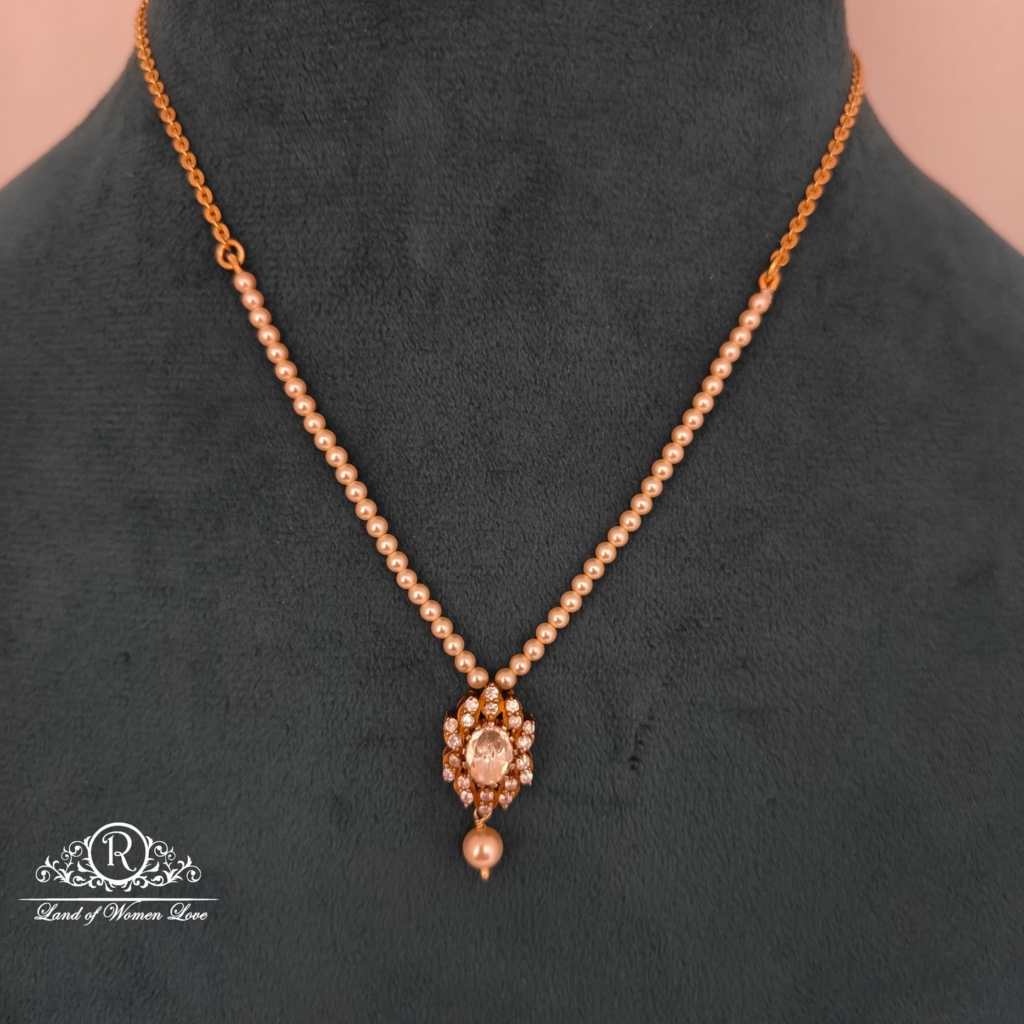 92.5 SILVER BEADS CHAIN WITH MOSSINATE LOCKET-RCH1241