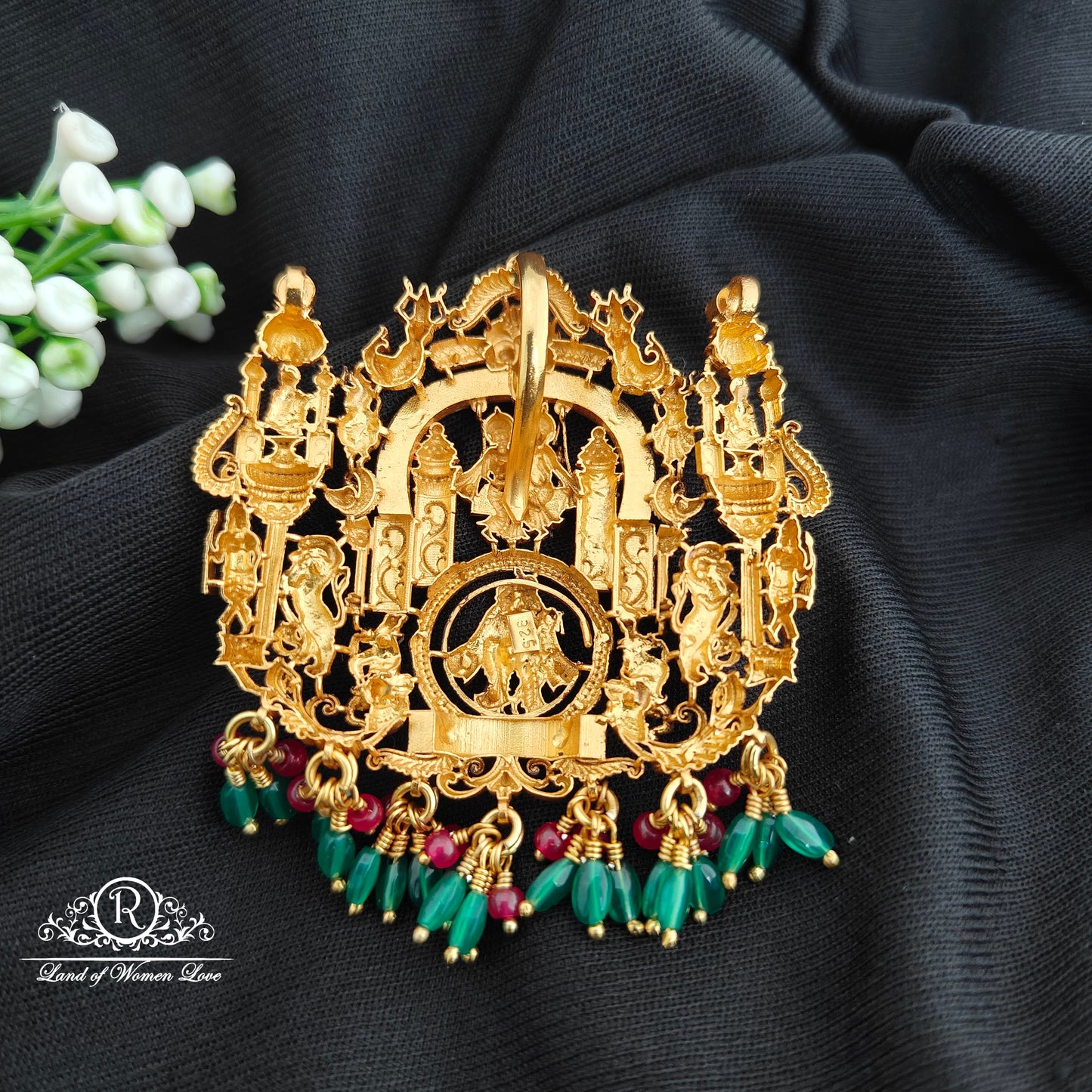 92.5 Silver Radhakrishnan design pendent with beads hangings-RCR106