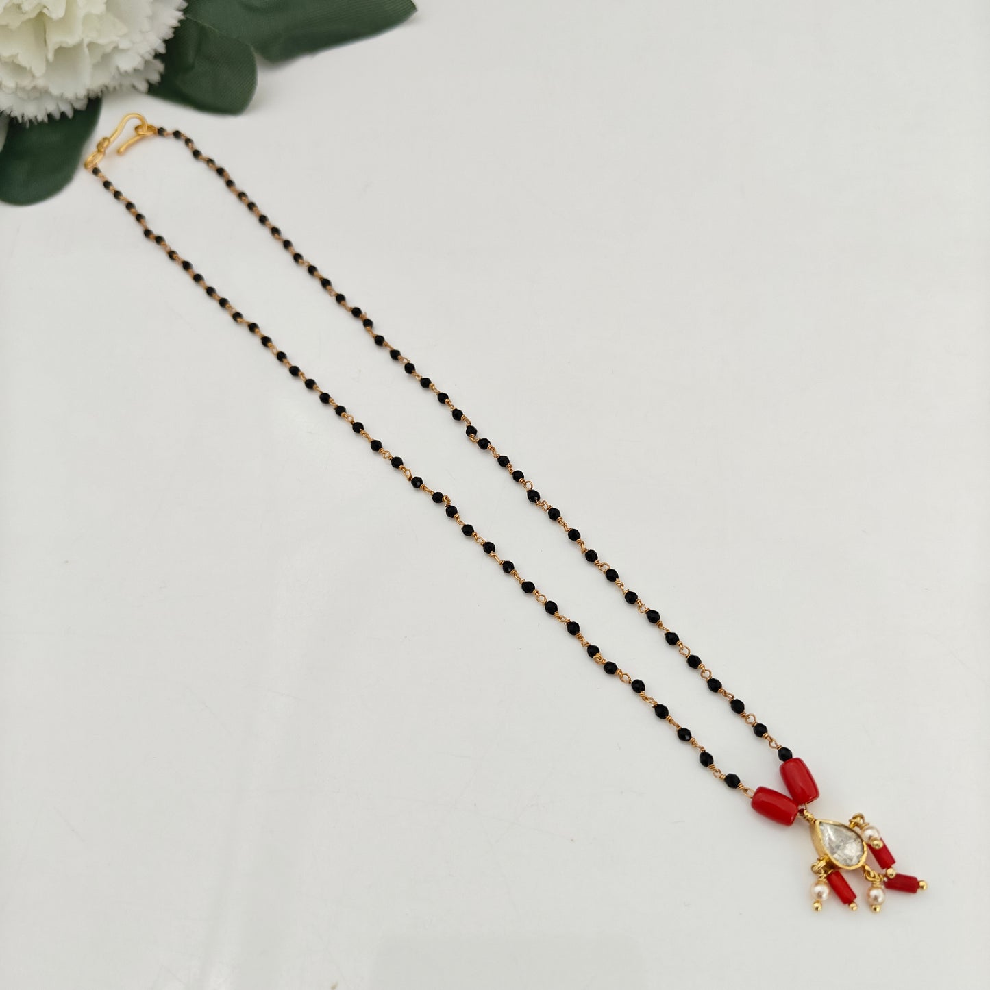 92.5-silver with gold polish black beads chain-RCH1336