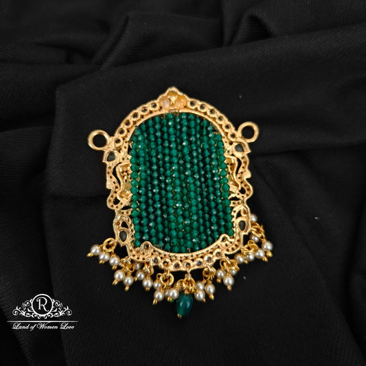 92.5 SILVER LAKSHMI DEVI GREEN BEADS MALA LOCKET -RCM1385