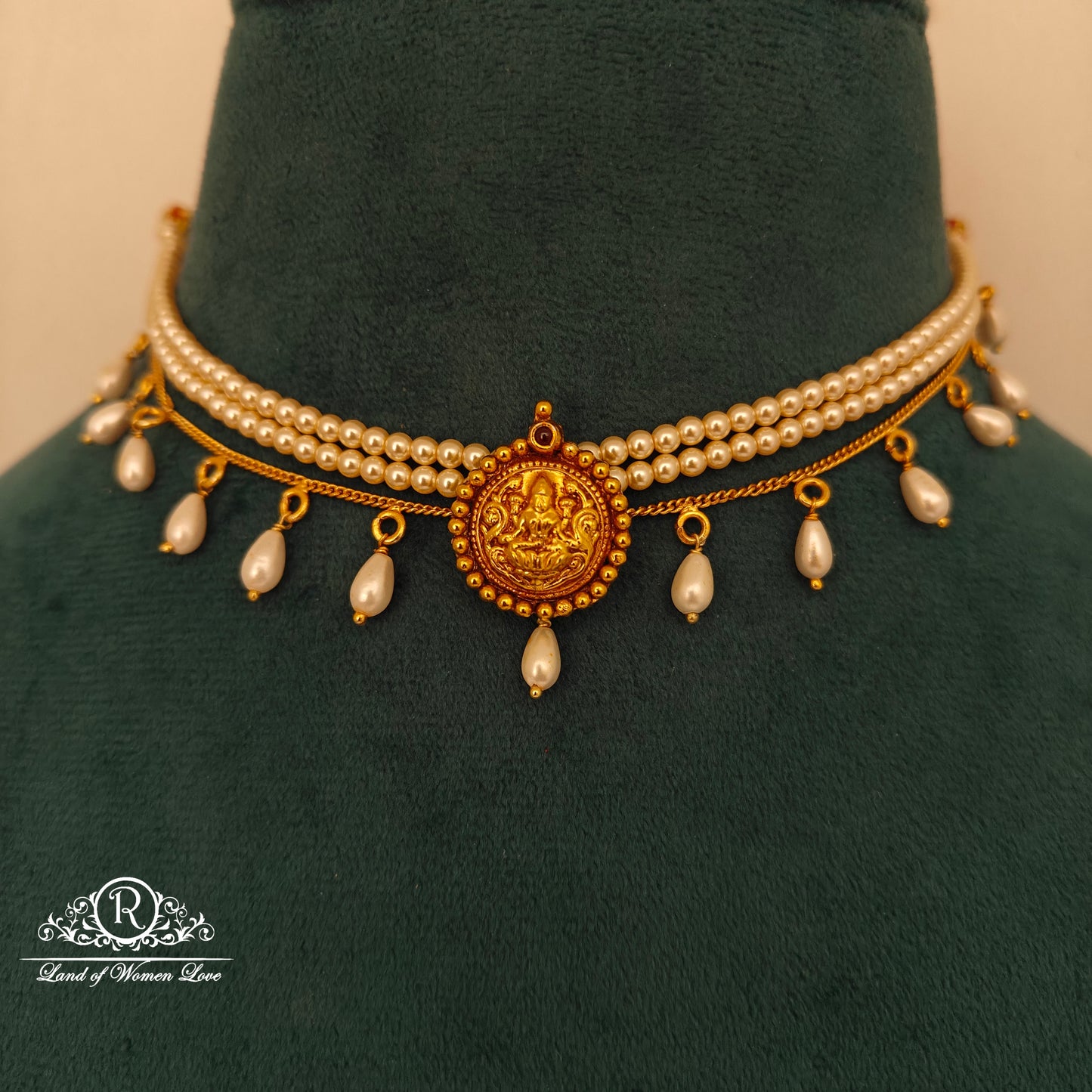 92.5 Silver Pearl Chocker with middle Lakshmi Pendant-RCH1246