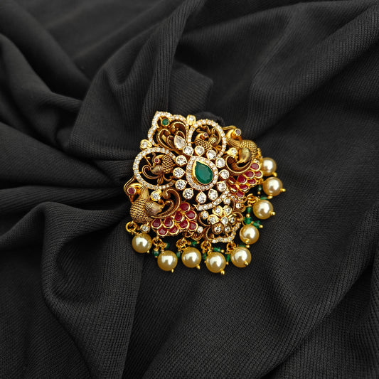92.5 silver pachi work peacock and flower design pendant -RCMB060-1