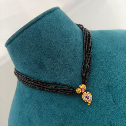 92.5 silver Black Beads with mango design locket and nakshi balls -RCH1397