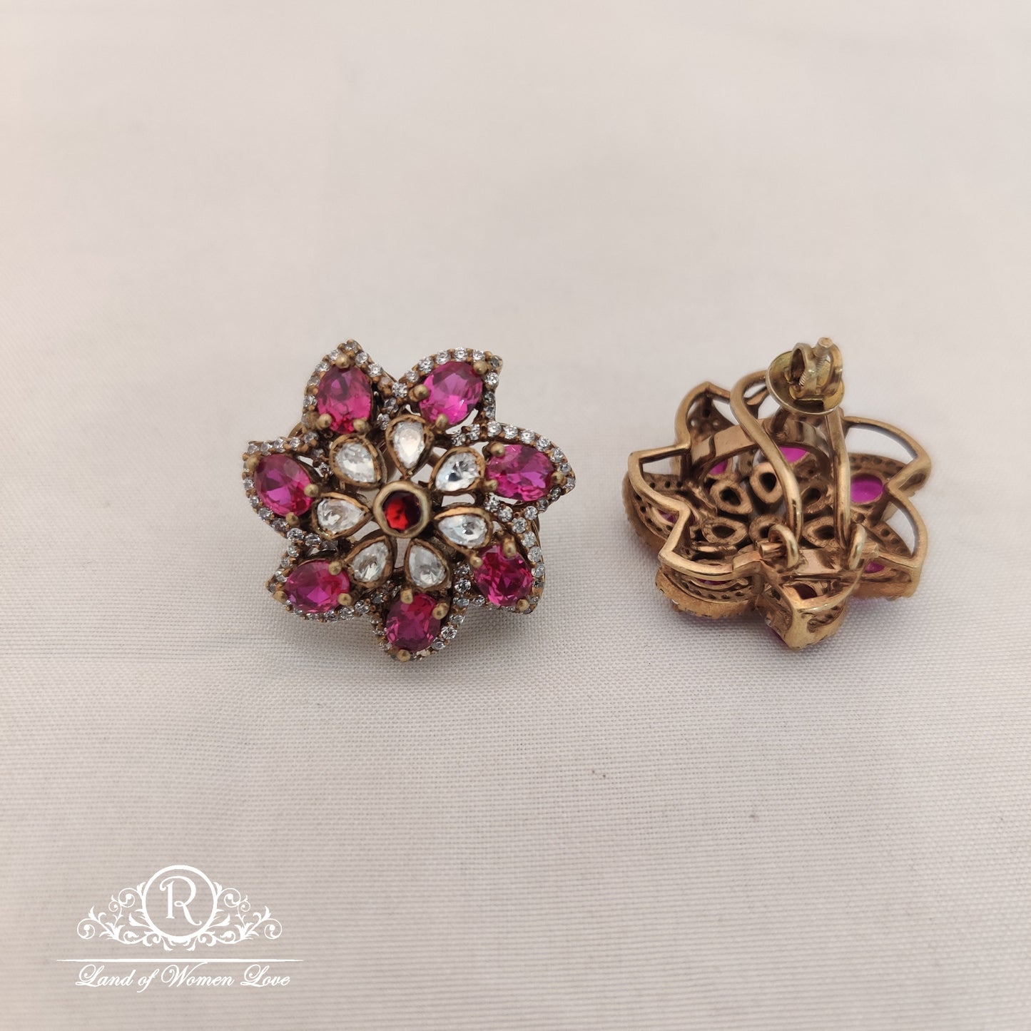 Beautiful  earrings collection with pink and white stones -RCC223