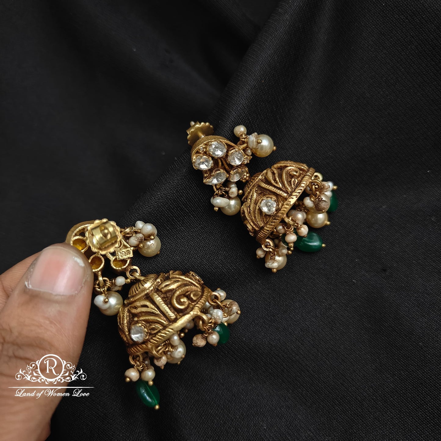 92.5 Silver Nakshi polki jhumkas-RCM1126