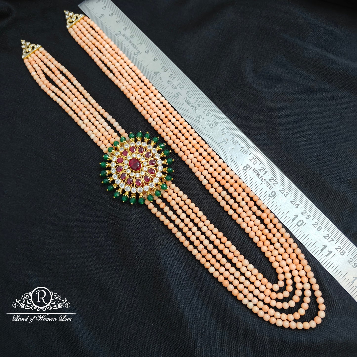 Silver Side Locket Coral Beads Haram-H100