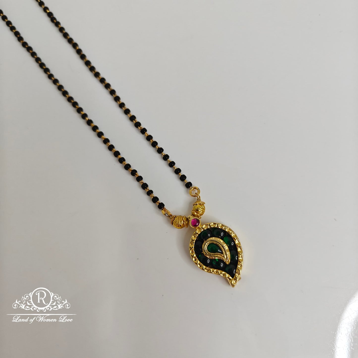 92.5 Silver Black beads with Mango design locket-RCH795