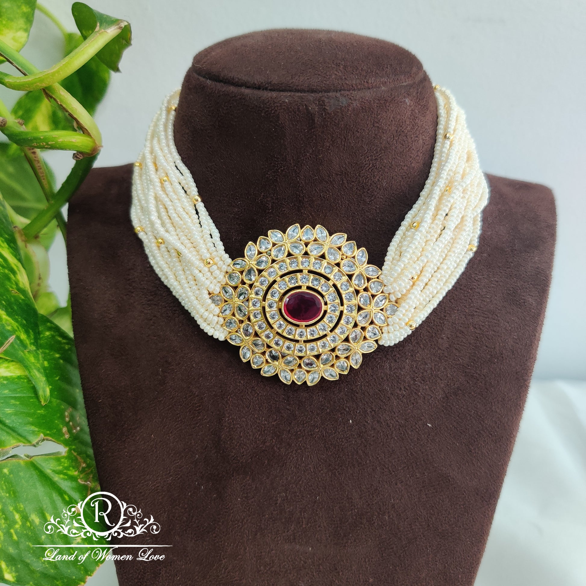 necklace 92.5 silver jewelry white gold tone kundan beaded necklace rcw005 kundan 92.5 silver ramala jewelry / ramala collections