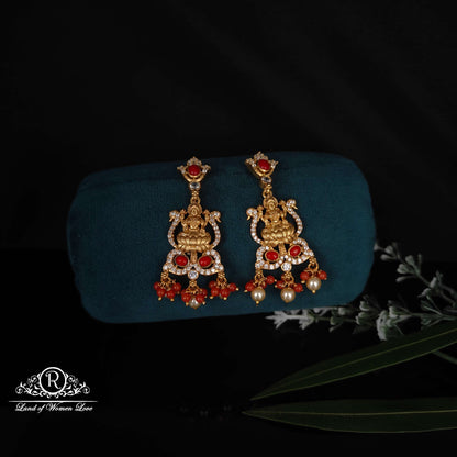 earrings lakshmi devi design corals earrings-rcm992 92.5 silver ramala jewelry / ramala collections