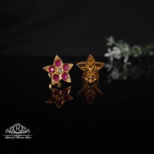 Flower design pink Stones Silver Studs-RCM1033