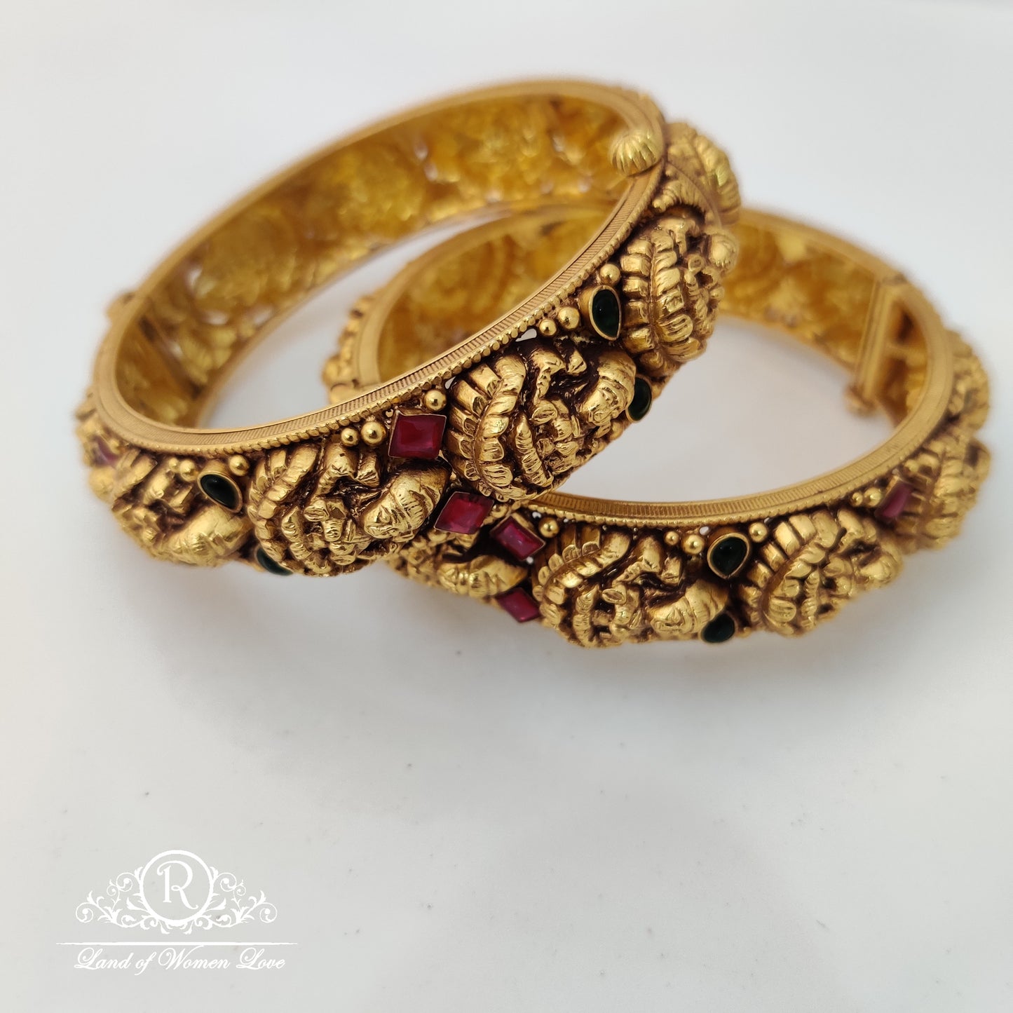 Cultural richness beautiful silver bangles with Lakshmi Devi design 2.4"-RCMA08